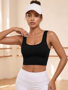 Eassivo Eassivo 1pc Women's Removable Padded Seamless Sports Bra For Fall , With Lift Support - Black - View 1