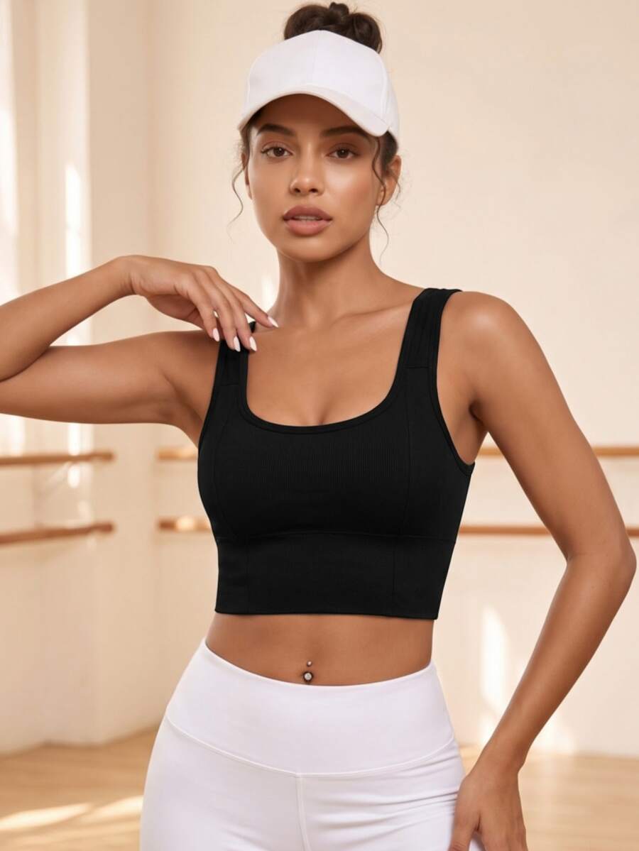 Eassivo Eassivo 1pc Women's Removable Padded Seamless Sports Bra For Fall , With Lift Support - Black - View 1