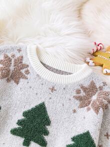 SHEIN Autumn/Winter New Christmas Atmosphere 3D Fuzzy Snowflake & Christmas Tree Pattern Round Neck Long Sleeve Women's Casual Loose Sweater - Multicolor - View 6