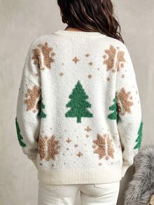 SHEIN Autumn/Winter New Christmas Atmosphere 3D Fuzzy Snowflake & Christmas Tree Pattern Round Neck Long Sleeve Women's Casual Loose Sweater - Multicolor - View 5