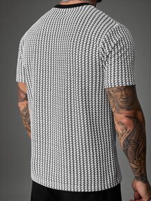SLATEMANN Men's Letter Print Crew Neck Short Sleeve Casual T-Shirt - Black and White - View 2