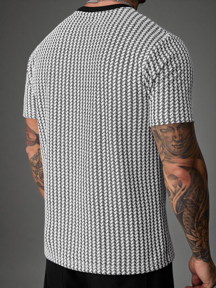 SLATEMANN Men's Letter Print Crew Neck Short Sleeve Casual T-Shirt - Black and White - View 2