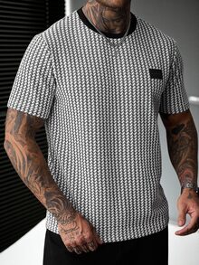 SLATEMANN Men's Letter Print Crew Neck Short Sleeve Casual T-Shirt - Black and White - View 4