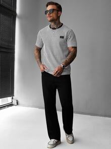 SLATEMANN Men's Letter Print Crew Neck Short Sleeve Casual T-Shirt - Black and White - View 6