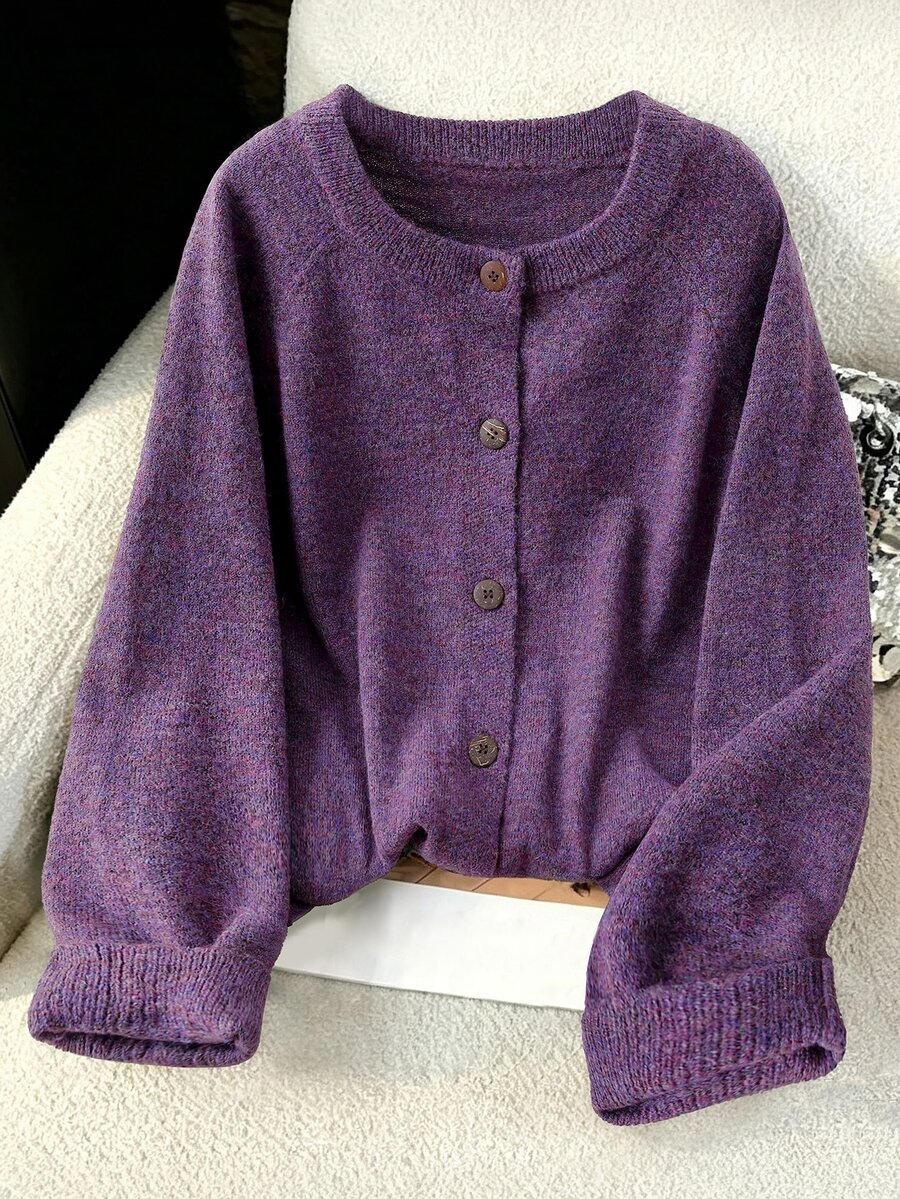 GlowEve CURVE Plus Size Women's Solid Color Casual Versatile Daily Cardigan - Purple - View 1