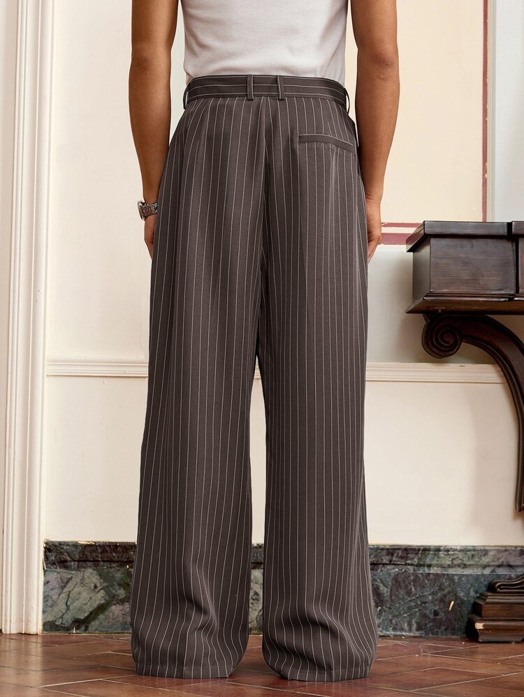 SWAVVY Men's Woven Fashion Casual Young Loose Fit Solid Color Elastic Waist Straight Leg Long Pants - Brown - View 2