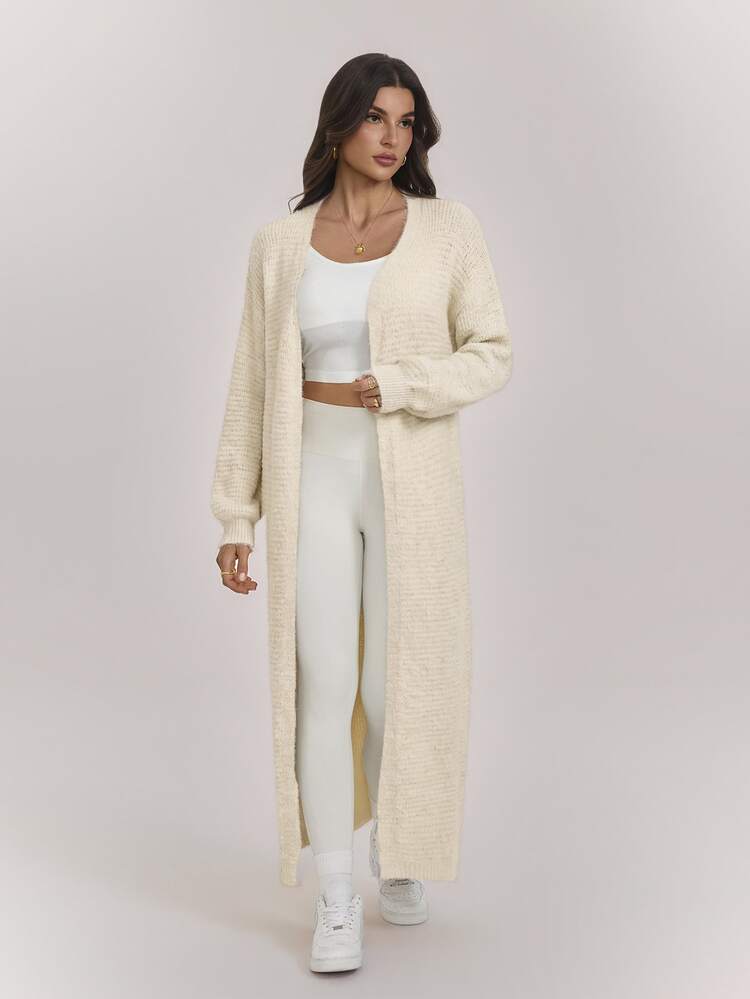 SHEIN Tall Women's Solid Color Casual Versatile Daily Wear Cardigan Lounge Cream White,Sweater Cardigan,Suitable For Home, Work And Play,Autumn/Winter,Petite - Apricot - View 9