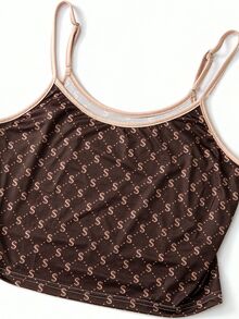 GlowEve CURVE Plus Size Knit Solid Color Cardigan With Front Button Closure, Striped Slim Fit Camisole With Drawstring Decor, Elegant Casual Commute Daily Outing Long Pants - Brown - View 5