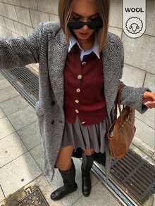 Maija 女款休閒優雅百搭純色酒紅色針織開襟衫，適合節慶、外出、辦公室穿搭，秋季款 - 棕色 - 查看 4