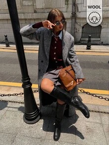 Maija 女款休閒優雅百搭純色酒紅色針織開襟衫，適合節慶、外出、辦公室穿搭，秋季款 - 棕色 - 查看 6