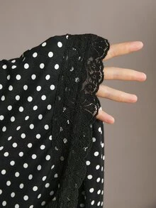 Freevana Plus Size Women's Fashion Polka Dot Lace Patchwork Romantic Dress - Black - View 8