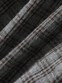 Dazy Plus Square Neck Pleated Puff Short Sleeve Grey Plaid Tie Waist Sweet Style Blouse - Dark Grey - View 3