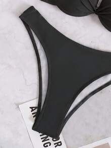 SHEIN Swim Steel Boned Solid Color Twist Front Bandeau Bikini Set - Black - View 6