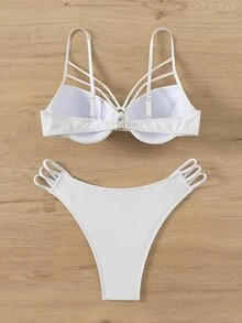 Swim SXY 女士纯色泳装套装，适合度假和海滩穿着 - 白色 - 查看 5