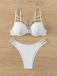 Swim SXY 女士纯色泳装套装，适合度假和海滩穿着 - 白色 - 查看 6