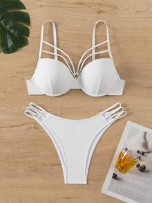 Swim SXY 女士纯色泳装套装，适合度假和海滩穿着 - 白色 - 查看 2