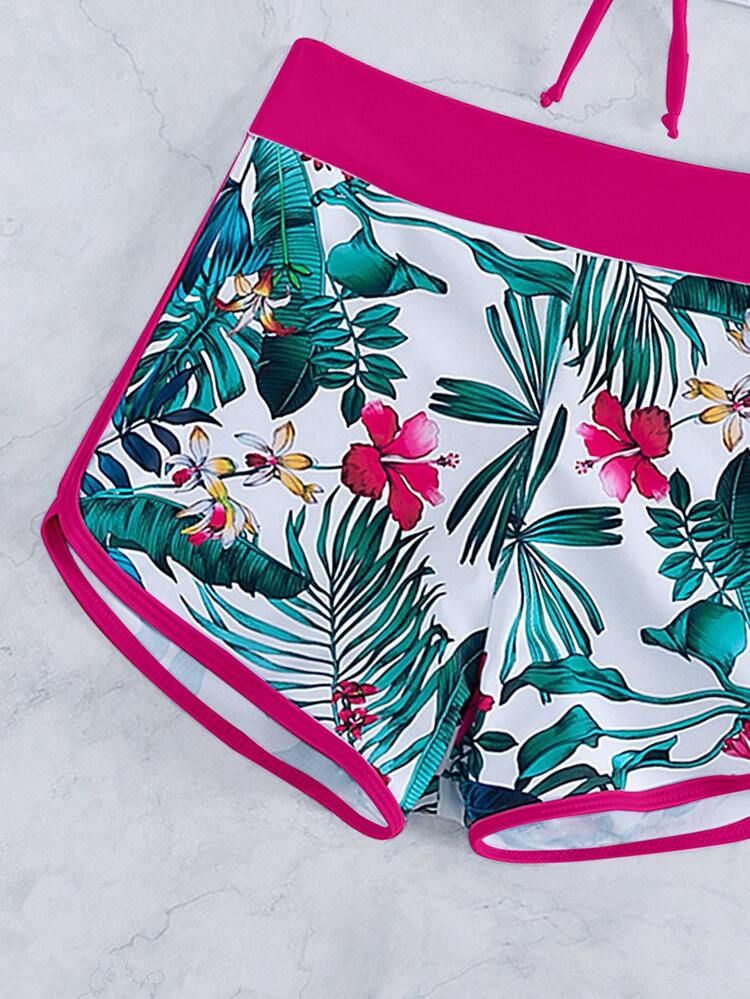 SHEIN Swim Summer Beach Tropical Print Halter Bikini Set - Multicolor - View 8