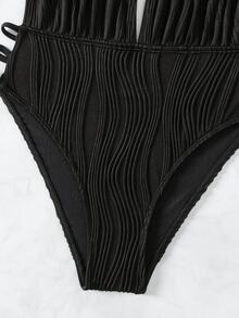 SHEIN Swim Summer Beach Ladies' Solid Color Open Back One-Piece Swimsuit - Black - View 9