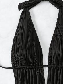 SHEIN Swim Summer Beach Ladies' Solid Color Open Back One-Piece Swimsuit - Black - View 10