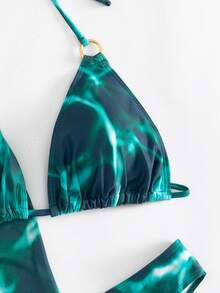 SHEIN Swim Summer Beach Tie Dye Print Halter Triangle Bikini Set With Cover Up - Multicolor - View 7