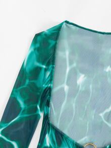 SHEIN Swim Summer Beach Tie Dye Print Halter Triangle Bikini Set With Cover Up - Multicolor - View 8
