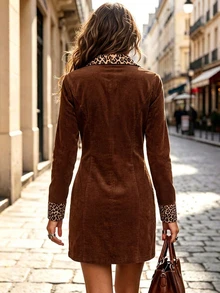 Balvessa Women's Leopard Print Patchwork Casual Daily Summer Dress - Brown - View 2