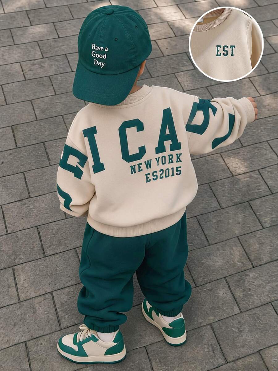 Genkimix Kids 4-8Y Boys Print Sweatshirt & Pants Set | Casual Two Pieces Outfit - Dark Green - View 1