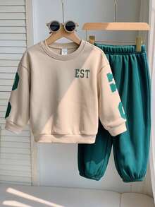 Genkimix Kids 4-8Y Boys Print Sweatshirt & Pants Set | Casual Two Pieces Outfit - Dark Green - View 2