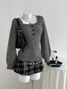 Elamini Cute Heart Casual Versatile Women Sweater, Christmas - Grey - View 3