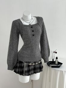 Elamini Cute Heart Casual Versatile Women Sweater, Christmas - Grey - View 4