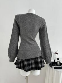 Elamini Cute Heart Casual Versatile Women Sweater, Christmas - Grey - View 2