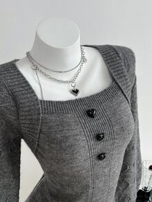 Elamini Cute Heart Casual Versatile Women Sweater, Christmas - Grey - View 5