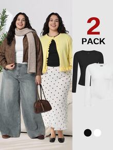 Solflare 2PCS Plus Size T-Shirts Fall - Black and White - View 1