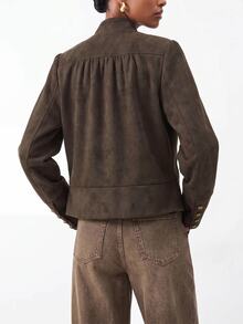 Zivah Women's Button Design Long Sleeve Casual Napoleon Regular Jacket - Brown - View 3