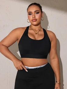 SHEIN Rhythm Era Plus Size Women's High Support One-Piece Cup Sports Bra - Black - View 3