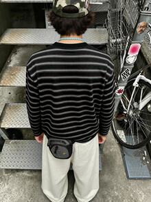ZURIURI 男士修身長袖T恤，春秋戶外上衣，對比色條紋印花圖案上衣，休閒風格，日常穿著，戶外使用，舒適面料 - 彩色 - 查看 2
