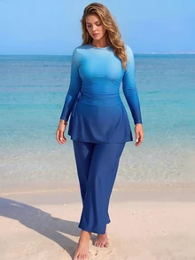 Swim Shayni Burkini conservador de talla grande para mujer con unicolor degradado - Azul - Ver 6