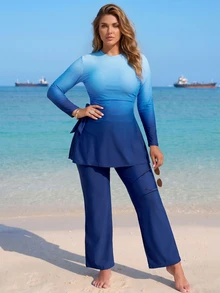 Swim Shayni Burkini conservador de talla grande para mujer con unicolor degradado - Azul - Ver 3