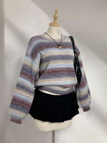 Elamini Women's Autumn/Winter Ombre Dropped Shoulder Long Sleeve Loose Casual Fashionable Sweater - Multicolor - View 4
