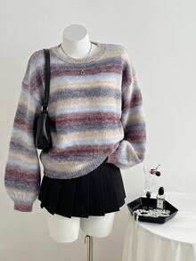 Elamini Women's Autumn/Winter Ombre Dropped Shoulder Long Sleeve Loose Casual Fashionable Sweater - Multicolor - View 3