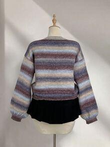 Elamini Women's Autumn/Winter Ombre Dropped Shoulder Long Sleeve Loose Casual Fashionable Sweater - Multicolor - View 2