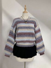 Elamini Women's Autumn/Winter Ombre Dropped Shoulder Long Sleeve Loose Casual Fashionable Sweater - Multicolor - View 5