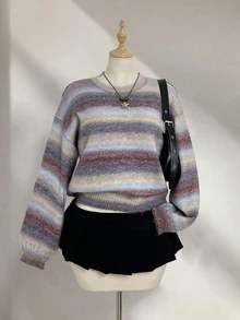 Elamini Women's Autumn/Winter Ombre Dropped Shoulder Long Sleeve Loose Casual Fashionable Sweater - Multicolor - View 7