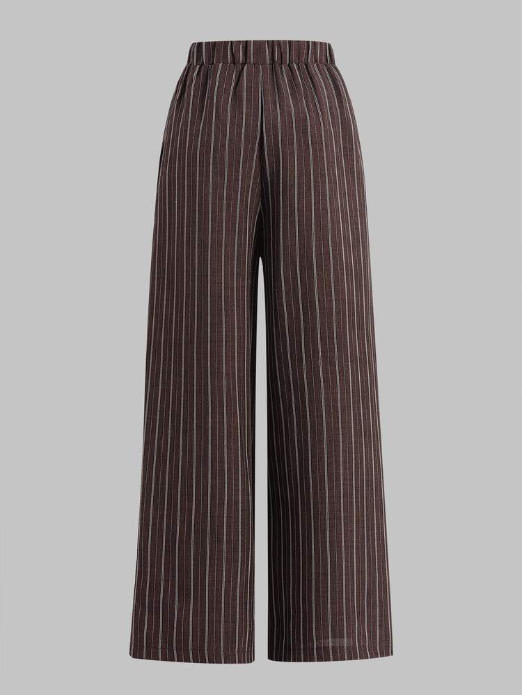 SHEIN Teen Girls' Brown Woven Loose Straight Leg Comfortable Elastic Waist Long Pants, Casual Baggy Cargo Minimalist Versatile All-Match For Autumn/Winter - Brown - View 4