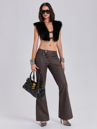 Pantalon  slim droit style Y2K Millénium pour toutes les saisons, streetwear Hot Girl, avec ceinture asymétrique et décoration à boutons