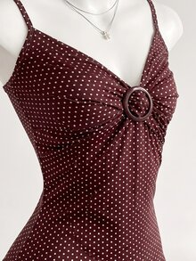 Elamini 女款波點裝飾休閒復古70年代1950年代復古背心，適合日常穿著、度假與約會，白色波點夏季款 - 棕色 - 查看 5