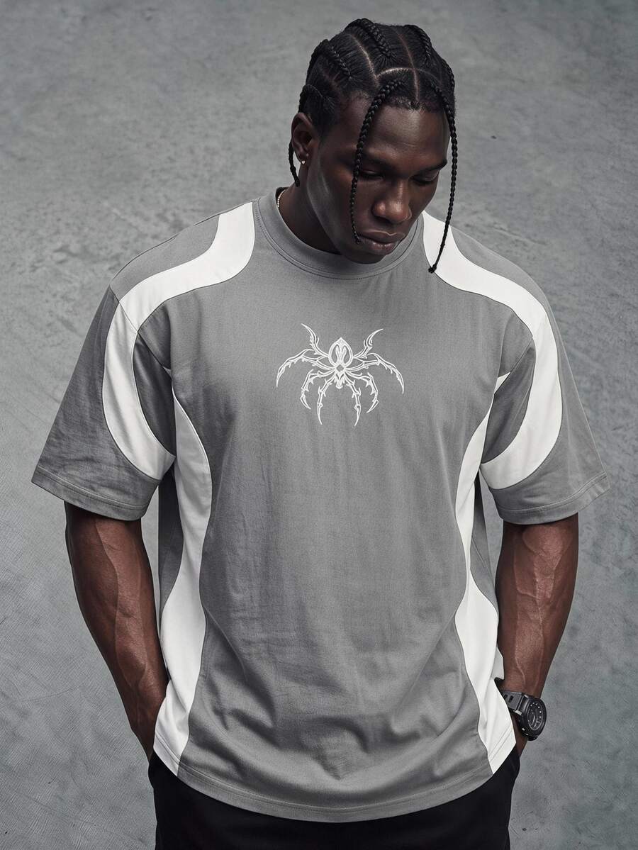 Sport MetroGents Men's Spider Pattern Casual Daily Sports T-Shirt, Gym - Black - View 1