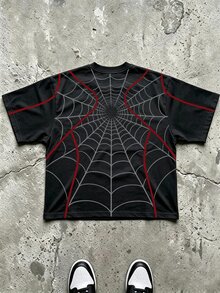 Sport MetroGents Men's Spider Web Pattern Printed Crew Neck Short Sleeve Sports T-Shirt, Gym - Multicolor - View 2