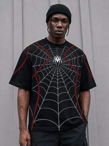 Sport MetroGents Men's Spider Web Pattern Printed Crew Neck Short Sleeve Sports T-Shirt, Gym - Multicolor - View 1