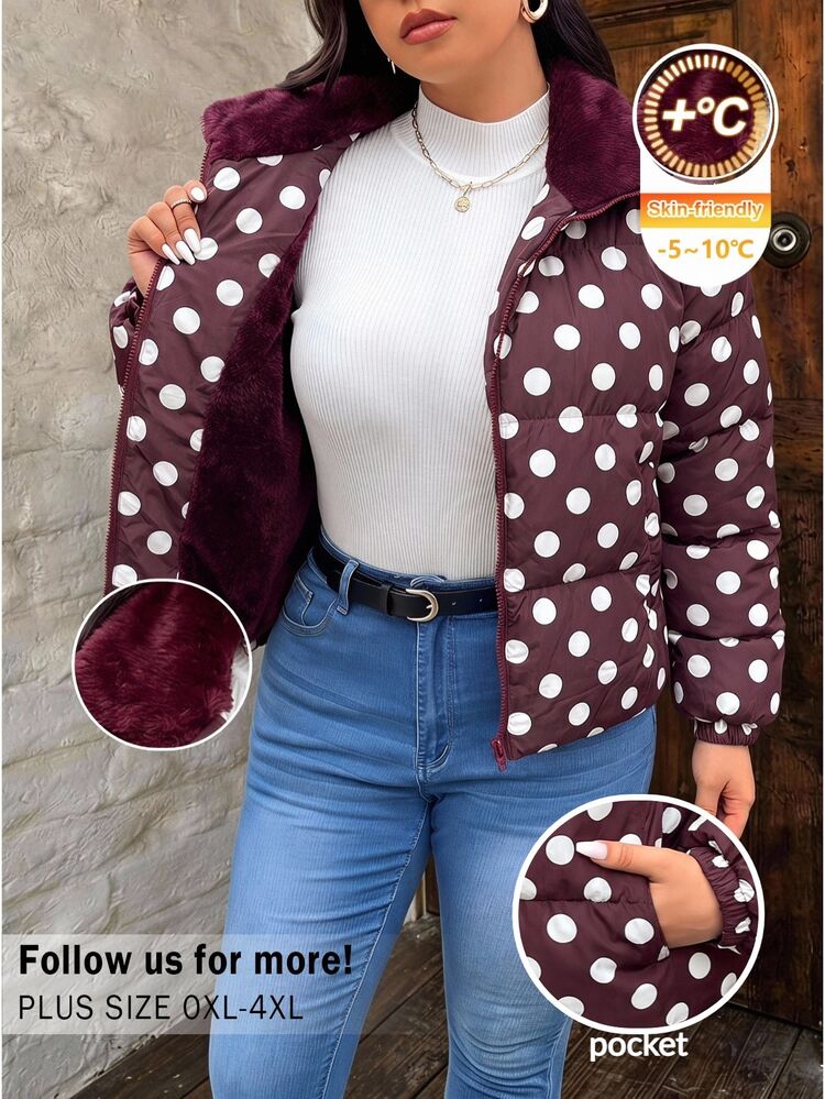Lounesse Plus Size Women's Short Padded Coat With Fleece Lining Holiday Going Out White Winter Casual 1920 Vintage - Rusty Rose - View 3